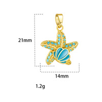 Breloques HD554 Thème Vie Marine Estivale Plage Océan en Laiton Plaqué Or 18K, Coquillages, Conques, Turquoise, Étoiles de Mer, Dauphins pour la Fabrication de Bijoux