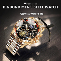 Montre-bracelet en acier pour homme BINBOND haut de gamme, tendance, très vendue, lumineuse, étanche, tourbillon, quartz, style luxueux