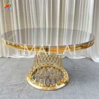 Conception de luxe en verre MDF Top hôtel Banquet événement mariage Table et chaise en acier inoxydable Tables à manger de mariage