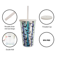 Gobelet réutilisable de 450 ml sur le thème d'Halloween avec couvercle et paille, en plastique de qualité alimentaire sans BPA, pour les fêtes