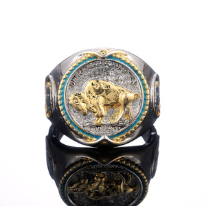 Buffalo <b>Western</b> Cowboy Pirate Two Tone Animal Ring Adjustable Fashion Statement <b>Jewelry</b> for Women Men - Product Image 3