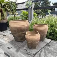 Set Pot Bunga Terakota Rustic untuk Taman Luar Ruangan, Cocok untuk Tanaman Bunga dan Tanaman Hijau
