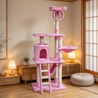Pohon Kucing Pink Tinggi Multi Platform dengan Tiang Garukan, Kondominium Kucing, Terowongan, Hammock, Tangga, Mainan Interaktif, Menara Bermain Kucing Indoor
