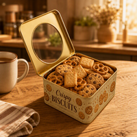 Boîte à biscuits personnalisée en fer blanc de qualité alimentaire avec couvercle fenêtré, conteneur métallique pour biscuits, emballage de boulangerie, vente en gros, boîte cadeau