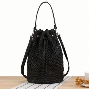 Summer Women Bohemian Handmade Portable <b>Small</b> Beach Paper Woven Tote Crossbody Bucket Bag with USB - Product Image 5