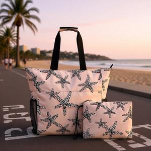 2-pack Custom Design Water Resistant Large <b>Beach</b> Shoulder <b>Bag</b> Summer <b>Bag</b> Starfish Print Polyester Women's Tote <b>Bag</b> with Pouch - Product Image 1