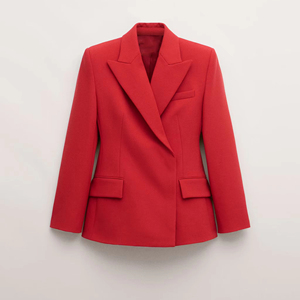 Blazer cintré rouge vif à revers crantés et simple boutonnage pour femme - Collection Costumes & Blazers - Product Image 5