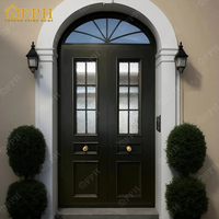 Porte d'entrée double en aluminium de style français moderne avec verre trempé et arche, pour maisons, livraison DDP aux États-Unis