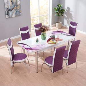 Juego de mesa de comedor extensible moderno con 6 sillas, tapa de vidrio, diseño de respaldo sólido, muebles para comedor en casa - Product Image 4