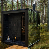 Sauna extérieur moderne en bois de cèdre rouge massif avec portes et fenêtres en verre pour 2 à 4 personnes, équipé d'un poêle à sauna