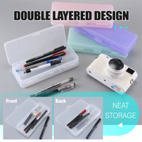 Transparent givré PP divisé porte-crayon Double face Double-ouvert créatif étudiant stockage papeterie boîte BTS