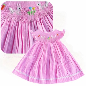 Abito Smockato a Mano con Topolino Cartoon, <span class=keywords><strong>Vestito</strong></span> Rosa a Quadretti per Bambine, Morbido Cotone Casual per Feste, Lunghezza al Ginocchio - Product Image 3