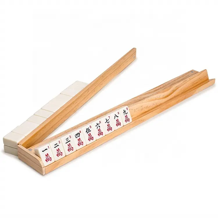 Mahjong de madeira natural de pinha, 19 polegadas com empurradores