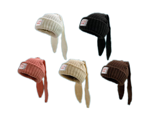 Nouvelle Arrivée Bonnet Tricoté à Carreaux Lapin Hiver Unisexe Mignon avec Oreilles de Lapin Extérieur Plage Doux Chaud Logo Personnalisé - Product Image 2