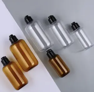 100/200/300mlフリップキャップローションボトル空の化粧品容器ボディケアクリームシャンプー用の琥珀色の透明な詰め替え可能なボトル