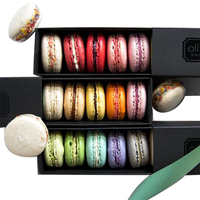 Boîte Tiroir Luxe Noire pour Macarons avec Ouverture Coulissante, Emballage Cadeau en Carton Gaufré avec Fenêtre et Pelliculage Mat