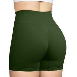 Celana pendek ketat olahraga wanita, celana pendek pengangkat Bokong pinggang tinggi seksi mulus Push Up nyaman