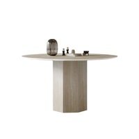 HZX Table de salle à manger en pierre naturelle de haute qualité, ovale, base cannelée, marbre Table de salle à manger en pierre de travertin beige