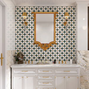 Mosaico <span class=keywords><strong>de</strong></span> Mármol Verde con <span class=keywords><strong>Flores</strong></span> Indias para Cocina Moderna, Azulejo <span class=keywords><strong>de</strong></span> Pared Interior <span class=keywords><strong>de</strong></span> Mármol Verde con Puntos Dorados - Product Image 5