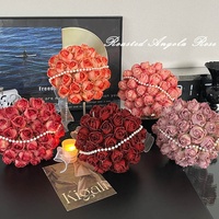Retro Angola Rote Künstliche Rosen mit Verbrannten Kanten Blumenstrauß Hochzeits-Heimdekoration Tischarrangement Handgehaltene Blumen DIY