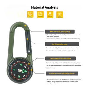 Outdoor Wasserdichter ABS-Zinklegierung Doppelseitiger Karabiner-Kompass mit Zeiger-Thermometer Schnellaufhängung Laserbedruckbar für Werbung - Product Image 3