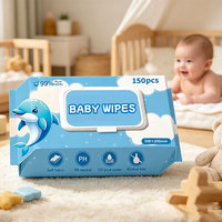 Lingettes humides pour bébés écologiques et jetables personnalisées avec double système de maintien de l'humidité et formule extra douce, 150 lingettes par sachet dans un boîtier de rangement à couvercle