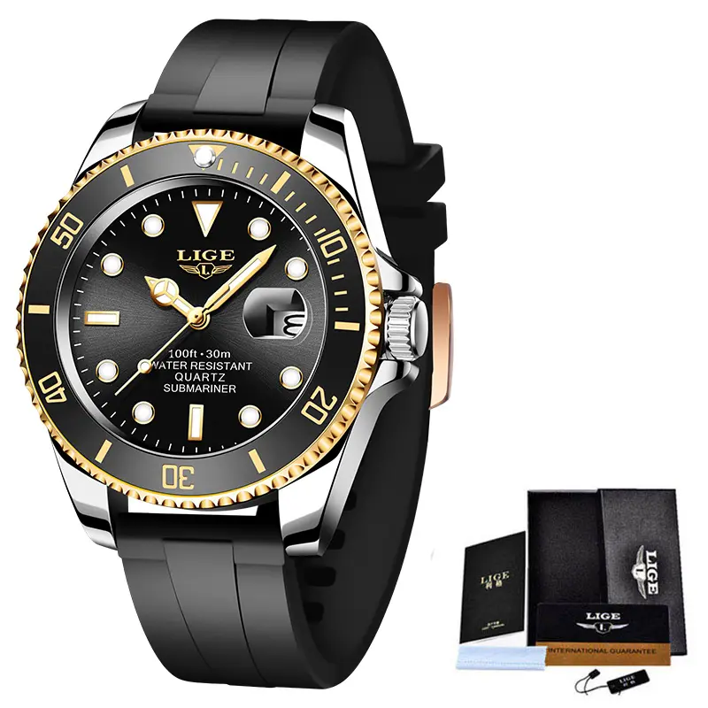 2022 New Lige 10045 Simple Man Quartz Watch Stainless Steel Band Waterproof Date Display Business Wristwatch