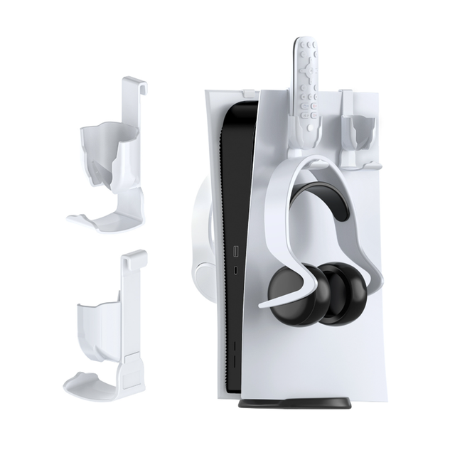 Side Mount Holder for PS5 Console Controller Headset 2-in-1 Storage Rack Multi-Function Game Accessories