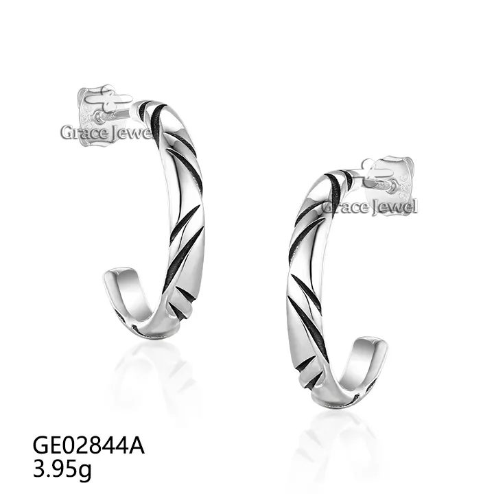 Grace Jewelry Fast Custom Design OEM ODM Animal Scratch Marks C Shape Half Hoop Sterling Silver 925 Earrings