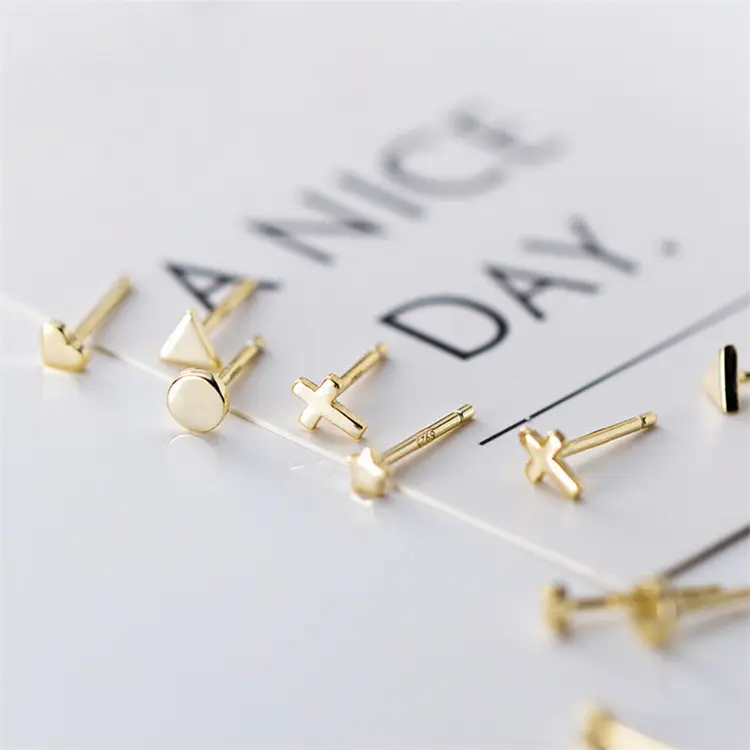 SP S925 Minimalist Stud Earrings Star Heart Shape Simple 925 Sterling Silver Stud Earrings