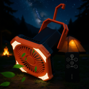 พัดลมแคมป์ปิ้ง แบตเตอรี่ 10000mAh ควบคุมด้วยรีโมท 4 โหมดไฟ 3 โหมดลม ใช้ในเต็นท์ พับเก็บได้ พลาสติกขนาดเล็ก เครื่องทำความเย็นแบบพกพา - Product Image 2