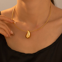 N0638 Fashion kalung liontin tetesan air berlapis emas 18k perhiasan baja tahan karat kalung tidak pudar untuk wanita