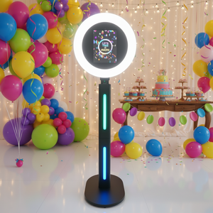 <span class=keywords><strong>Photomaton</strong></span> portable pour <span class=keywords><strong>mariage</strong></span> et fête, modèles de photos personnalisés, rotation, <span class=keywords><strong>photomaton</strong></span> selfie, lumière RVB réglable - Product Image 1