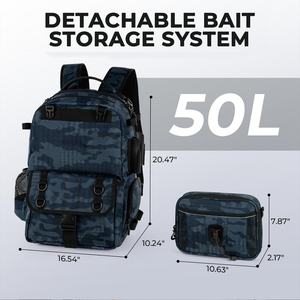 50L <b>Fishing</b> <b>Tackle</b> Backpack with Removable Bait Binder & 4 <b>Tackle</b> Boxes, Rod Holders Storage <b>Fishing</b> Gear - Product Image 3