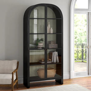 Libreria americana leggera di lusso in legno armadietto laterale nordico nero ad arco porta in vetro decorato armadietto del vino Vintage francese - Product Image 5
