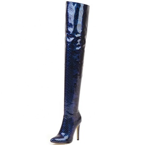 Stylish 12cm High-Heeled Boots Women OverKnee Thigh High Boots Snakeskin Print Stiletto <b>Shoes</b> Winter Long Night Club Boots - Product Image 2