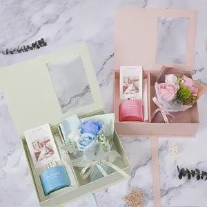 Wholesale Luxury Glass Bottle Home Air Freshener Dried Flower Bouquet And Reed Diffuser Set With Gift Box