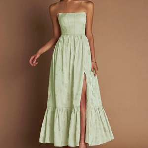 Vestido Maxi Elegante Verde Menta Sin Tirantes para Mujer, con Espalda de Encaje, Silueta en A, Vestido para Fiesta de Verano - Product Image 3