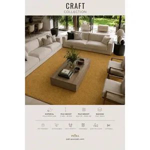 Alfombra de Polipropileno Amarillo Petra Craft 30034, 9-18 mm de Grosor, Lavable a Máquina, Apta para Mascotas, con Base de Fieltro, Recortable, para Sala de Estar - Product Image 3