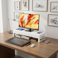 Support de moniteur minimaliste blanc de 700 mm avec tiroirs dissimulés pour une organisation fluide du bureau à domicile