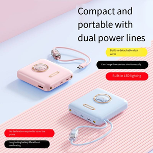 พาวเวอร์แบงค์พกพาขนาดเล็กน่ารักลายการ์ตูน สายชาร์จคู่ในตัว ความจุ 5000mAh/10000mAh พร้อมไฟ LED สำหรับเดินทาง ขายดี - Product Image 6