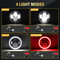 Phare LED rouge 12V de 7 pouces pour motos tout-terrain, 6500K 5000LM 60W, éclairage avant à 4 ampoules Angel Eyes, vente en gros