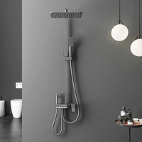 Système de douche mural en laiton moderne avec jet de pluie piano, fonction pause, mitigeur thermostatique apparent, ensemble de robinetterie de douche pour baignoire