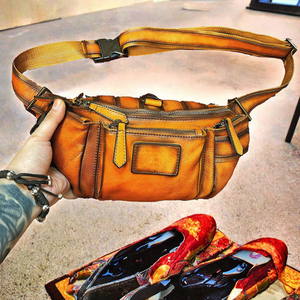 High-End Retro Vintage Chest <b>Bag</b> for <b>Men</b> Genuine Cowhide Leather Brushed Color Zipper One-<b>Shoulder</b> Crossbody Waist <b>Bag</b> Versatile - Product Image 2