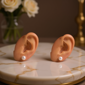 E2419 Orecchini a perno con perle finte, rotondi bianchi da 8 mm, classici da donna per tutti i giorni - Product Image 2