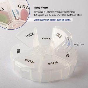 NBBLUESKY Pilulier Hebdomadaire 7 Jours Conteneur Organisateur de Médicaments Boîte Ronde Boîte de Rappel de Pilule Planificateur de <span class=keywords><strong>Médicament</strong></span> de Voyage - Product Image 2