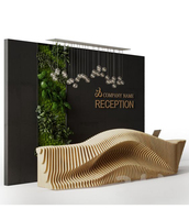 Modèles de table de réception de bureau en pierre artificielle au look moderne de forme cambrée