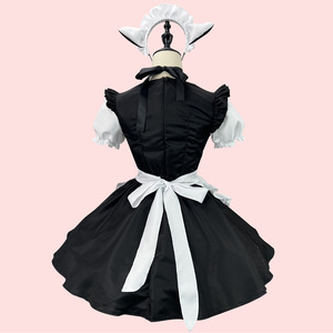 Lolita Maid Costume Black White Cat Ears Cosplay Outfit Anime Role Play Uniform Women's Dress With Apron And Hat - Product Image 3