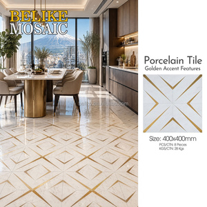 Piastrella in Porcellana con Motivo <span class=keywords><strong>Geometrico</strong></span> e Accenti Dorati, Opaca Antiscivolo per Pavimenti e Pareti, Design d'Interni per Bagno, Ingresso, Balcone, Negozio - Product Image 4