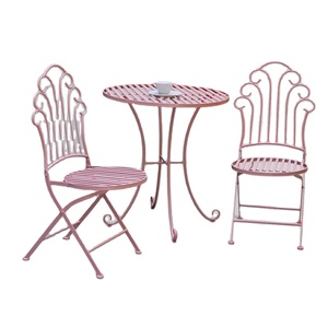 Rosa Mesa Plegable Decorativa De Hierro Forjado Y Silla Patio Bistro <strong>Comedor</strong> Muebles De jardin - Product Image 1